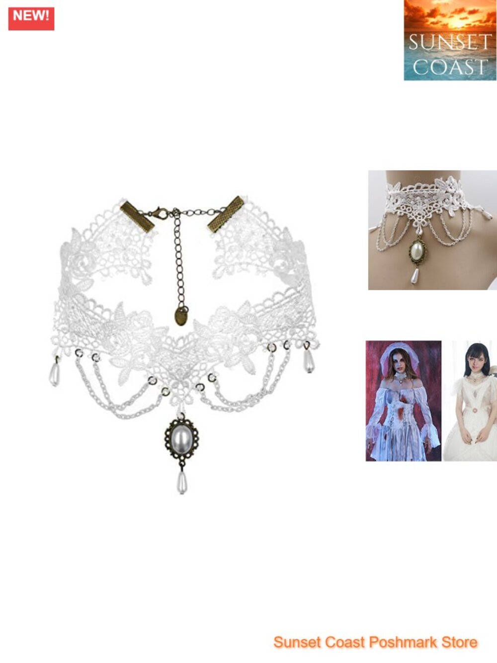 Victorian Lace Choker Necklace Bracelet Set Tassel Pendant Gothic Lolita Cosplay